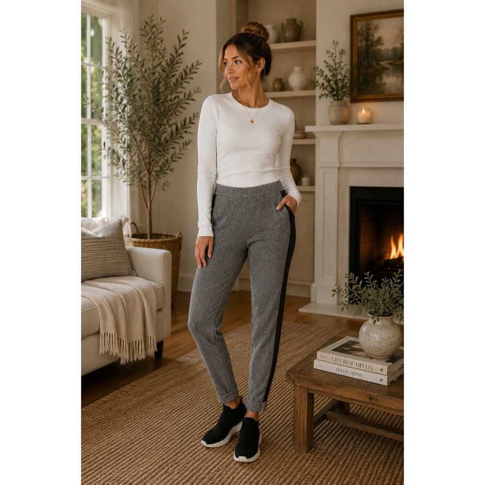 I‎ Love Tyler Madison Pants Womens Small Gray Tweed Side Stripe Dark Academia